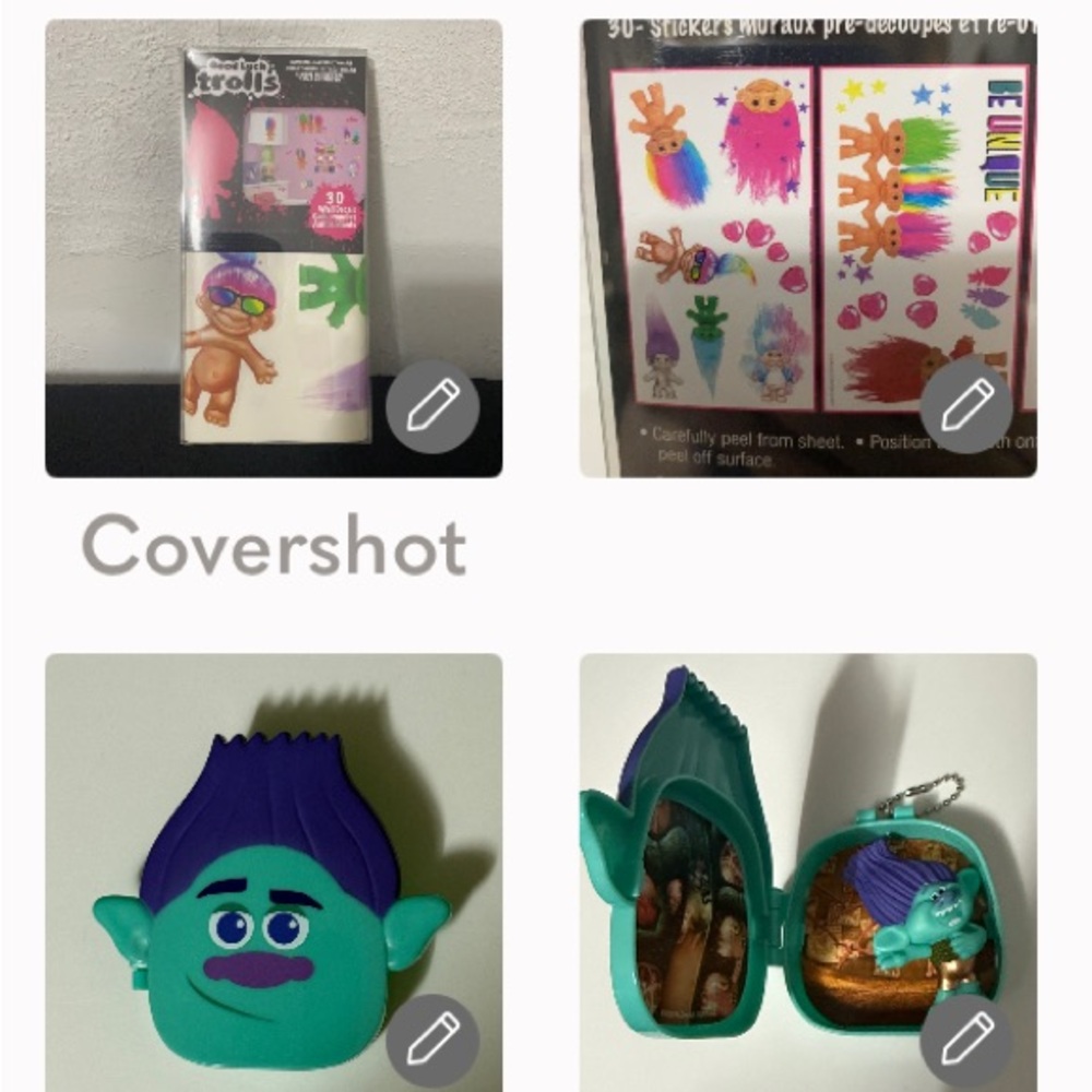 TROLLS peel&stick wall stickers 30NIP+keychain playhouse w figure 4”